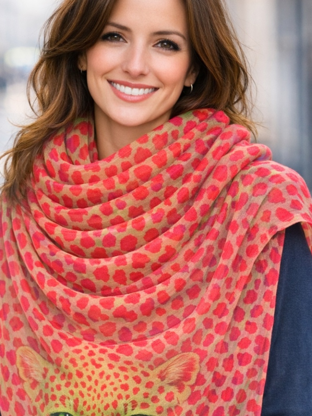 Pink and Green Leopard Print Scarf